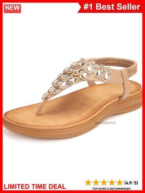 Rhinestone Flat Sandals Faux Leather Triangle Crystal Ankle Strap Beach Wedding